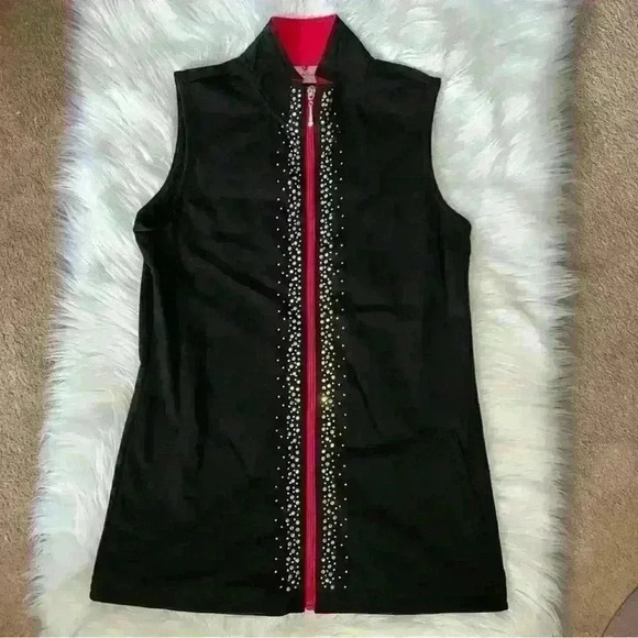 Quacker Factory Knit Multi Crystal Accent Vest Black & Red XXS - Picture 5 of 10